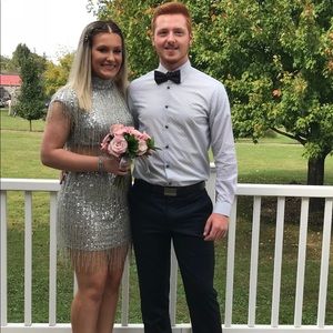 Silver Fringe Sherri Hill Homecoming Dress